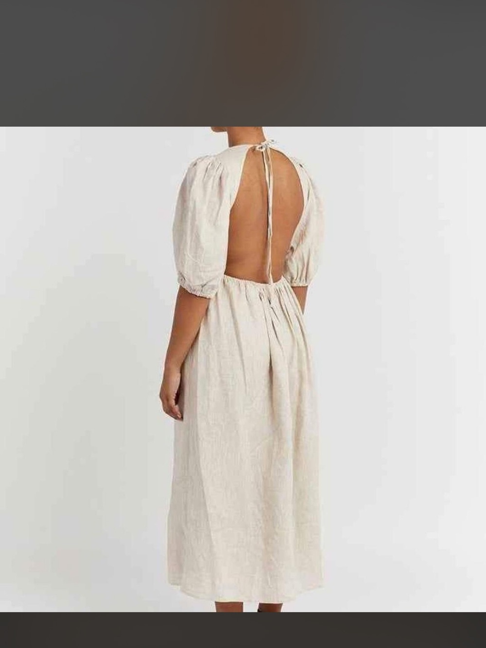 DISSH Backless Puff-Sleeve Midi Dress in white linen